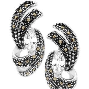 NWOB Cubic Zirconia and Marcasite Swirl Stud Earrings in Silverplate